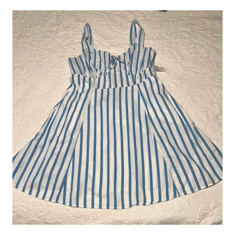 Old Navy Fit & Flare Mini Dress Medium Blue White Striped Coastal New With Tags